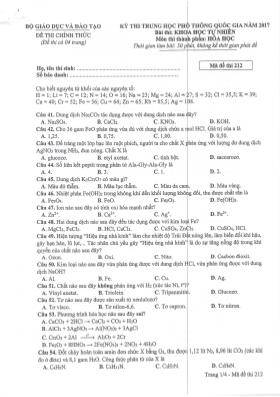 Đề thi Trung học phổ thông Quốc gia môn Hóa học năm 2017 - Mã đề 212